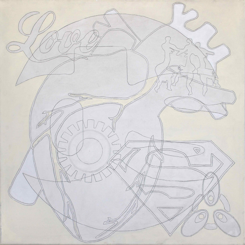 18. Plans II (Love), mixed media, canvas, 100 x 100 cm, 2011, private collection